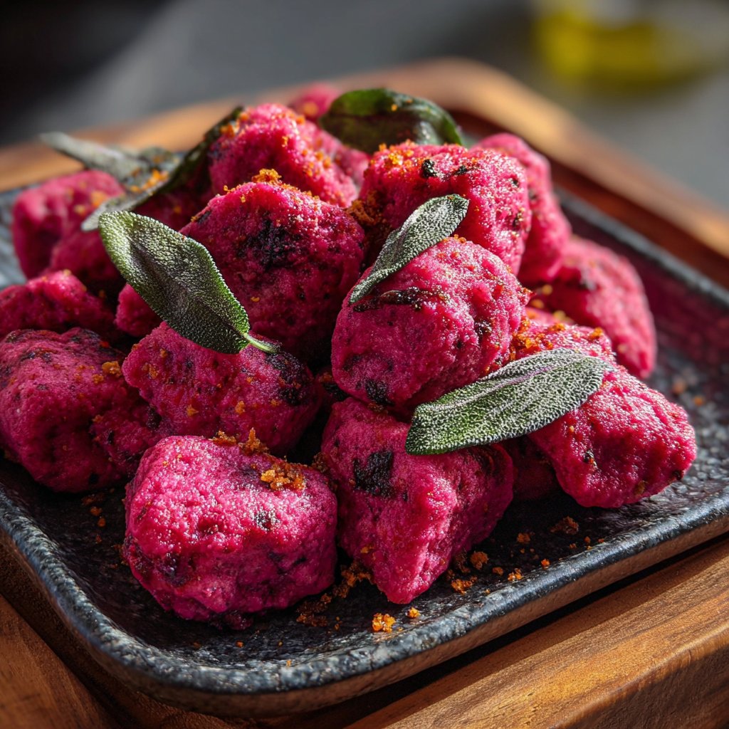 Pink Beet Gnocchi with Sage