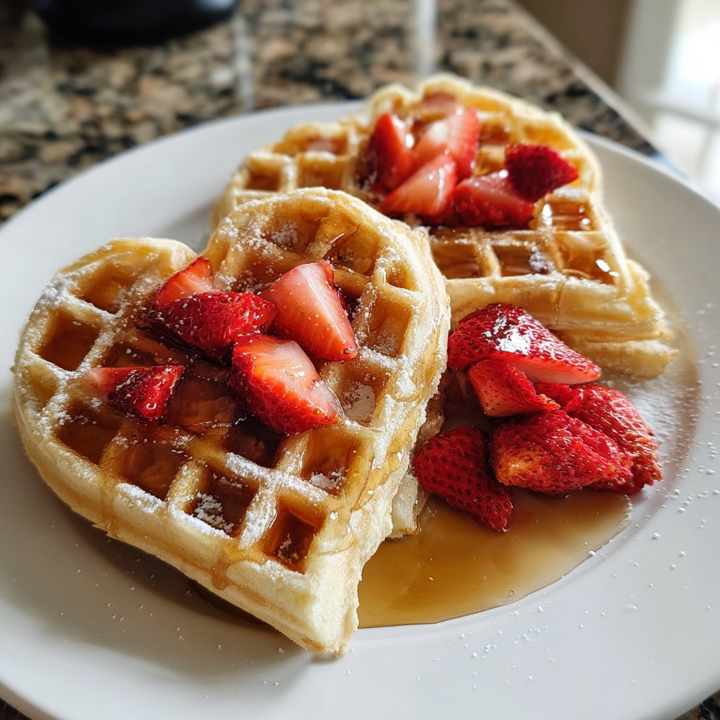 Valentine Breakfast Heart Shaped Waffles